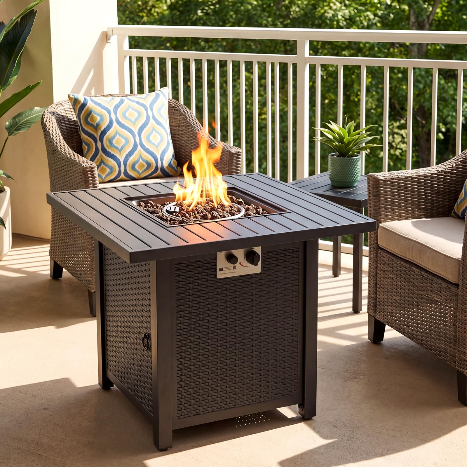 TLGREEN 30" Gas Feuerstelle Outdoor, Feuertisch mit wasserfester Schutzhülle &Lavasteinen, 76*76*64 cm, 14.5 kW, Gasfeuerstelle Garten, Balkon, Gas feuerschale, Gas Gartentisch, Gaskamin, 4PCS Füße