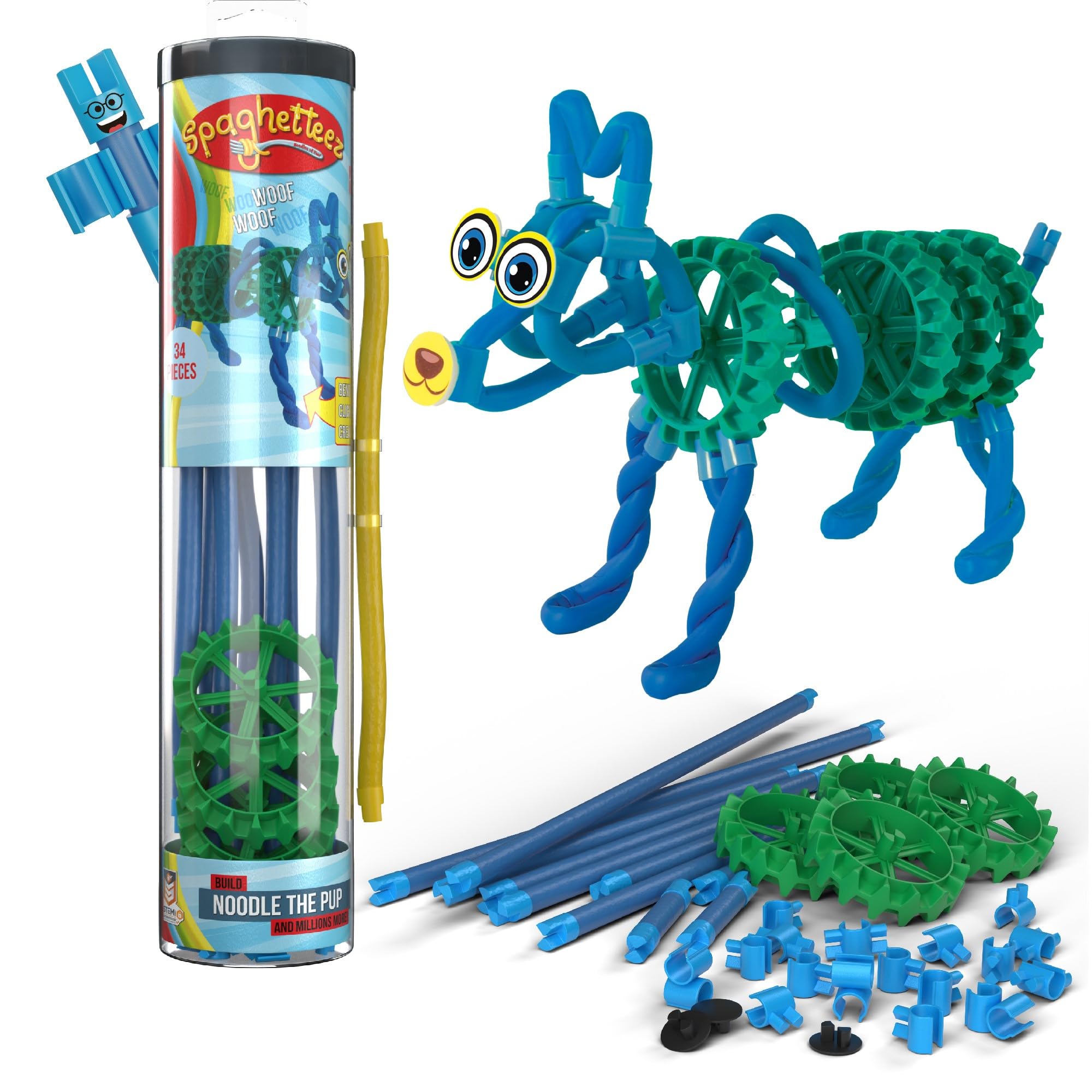 spaghetteez Noodles The Pup, Fun and Interactive Dog Building Toy, Flexible, Bendable Construction Kit for Kids