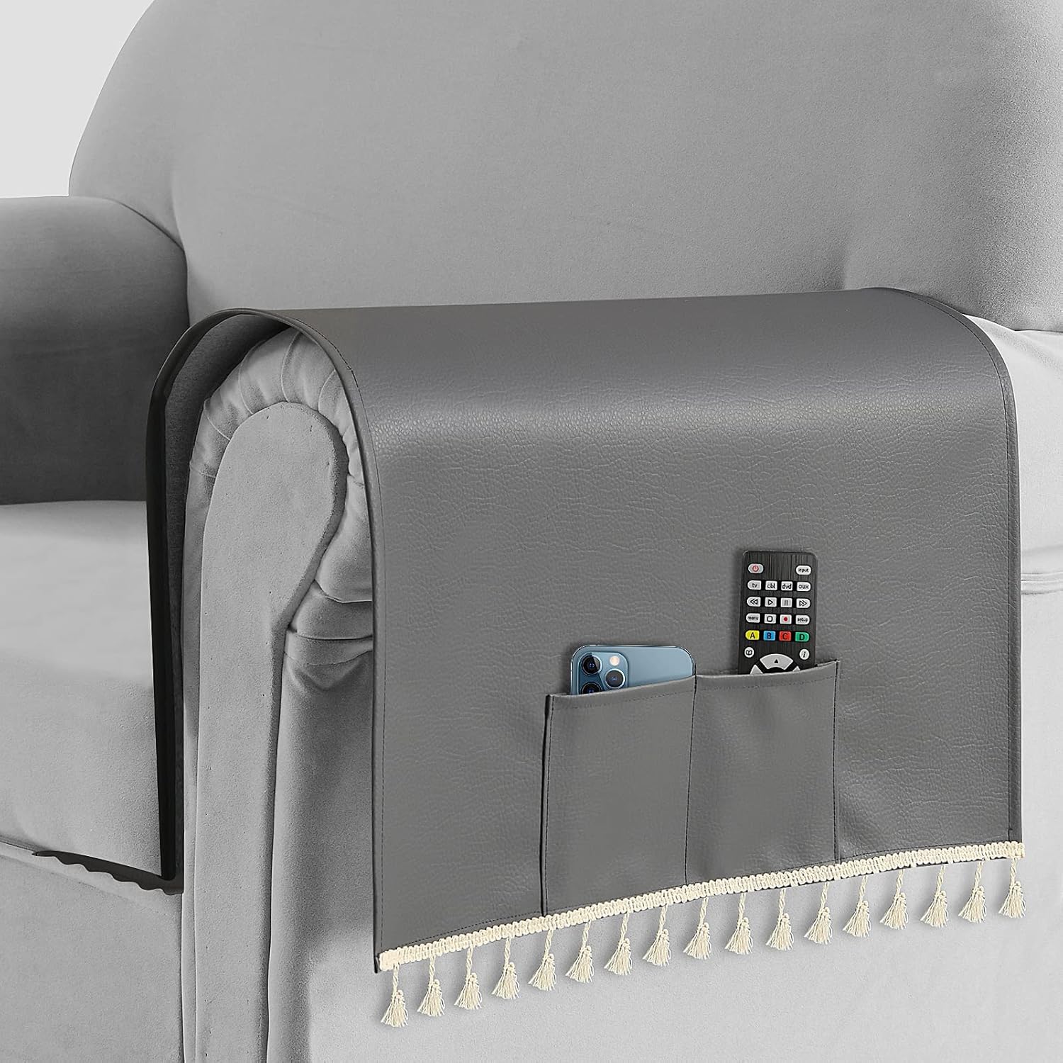 Aersas Leather Sofa Arm Cover, 2 Pockets Remote Control