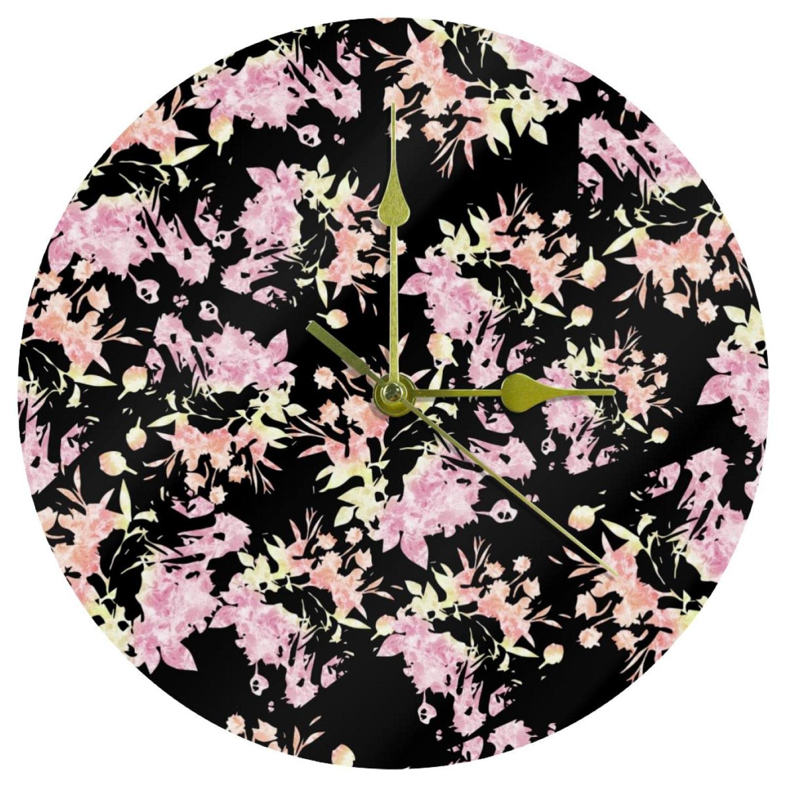 Horloge murale acrylique ronde 24 cm motif floral vintage