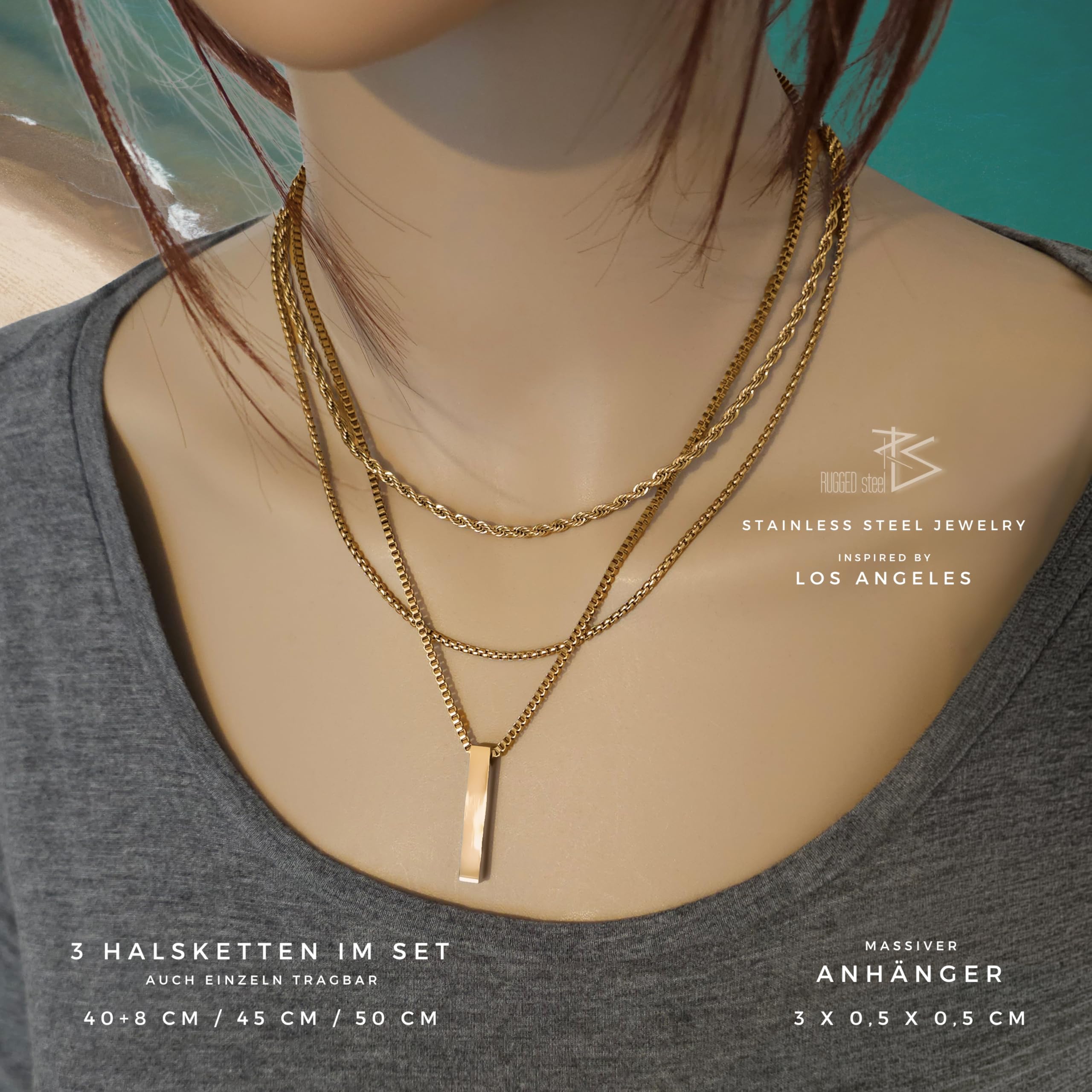 Ensemble de colliers élégants en acier inoxydable pour femme avec pendentif en forme de tige (avec boîte à bijoux)