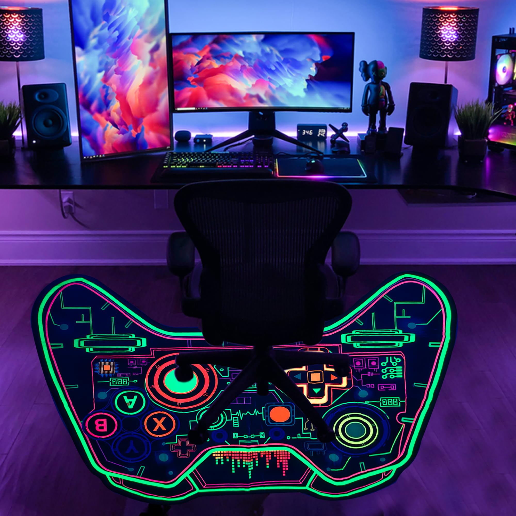 Tappeto da gioco per adolescenti e bambini, che si illumina alla luce nera, tappeto da gaming, antiscivolo, per la stanza dei giochi, tappetino casual (Game-1, 208 x 150 cm)