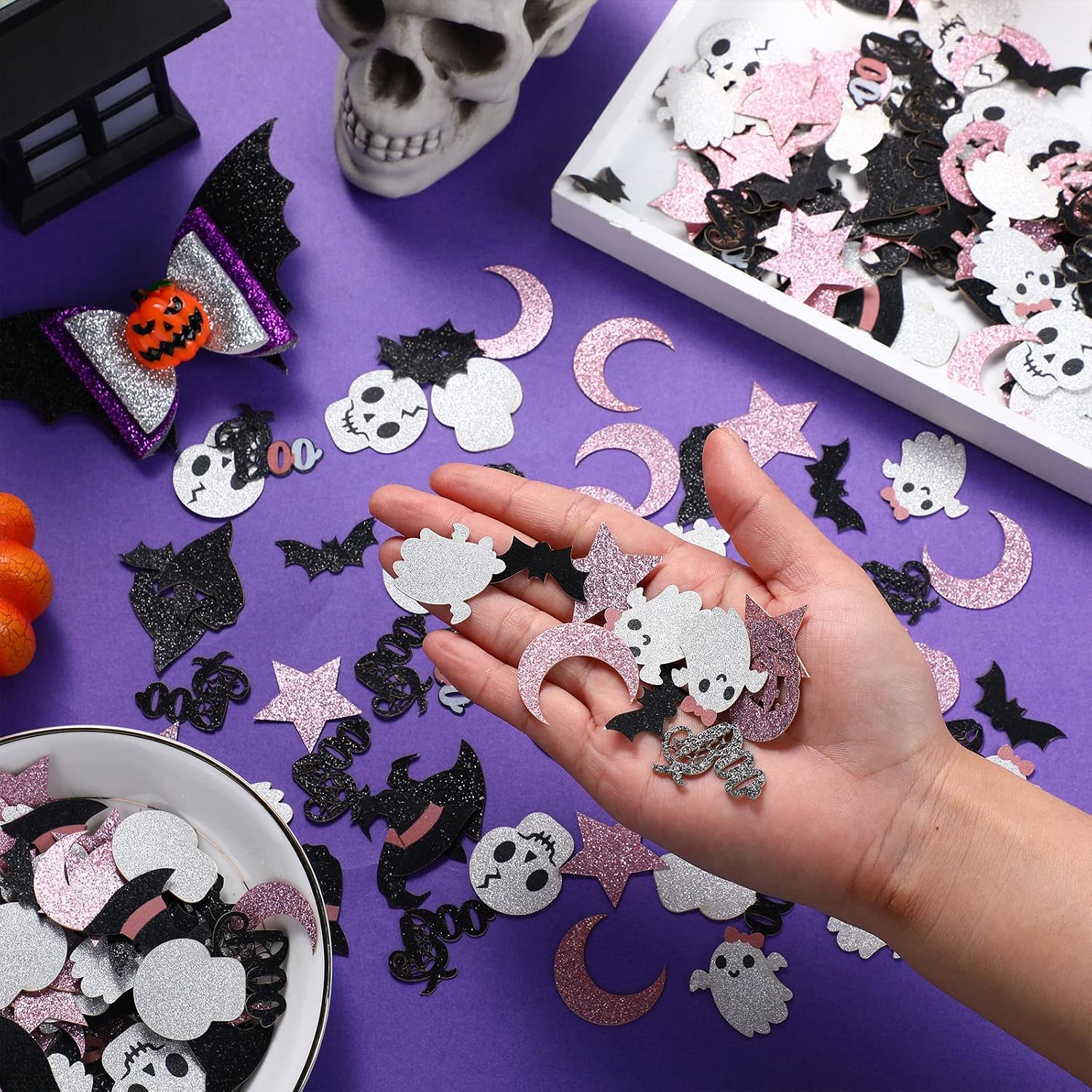 Aoriher 300 Pcs Pink Halloween Confetti, Halloween Glitter Confetti Decor
