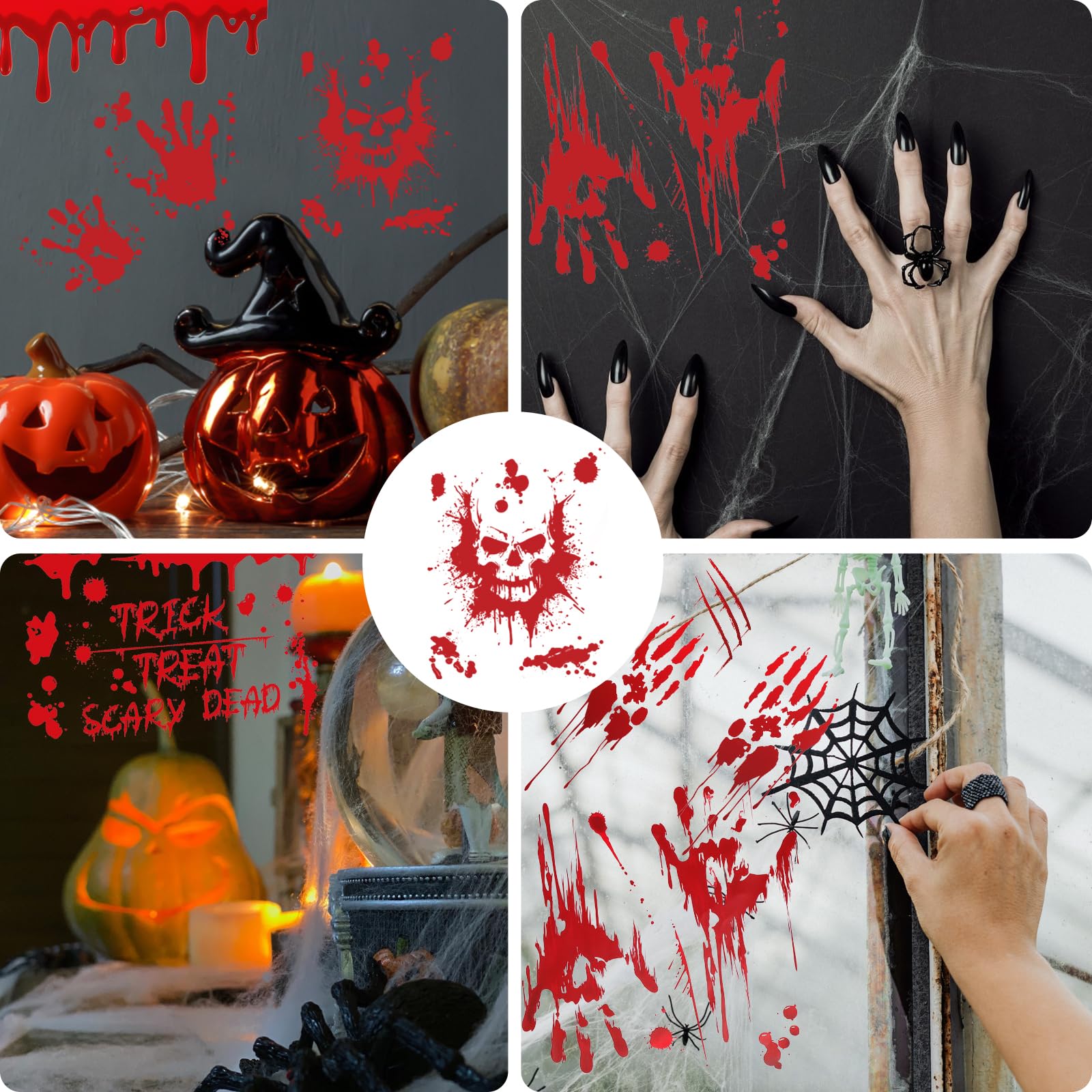 Autocollants Halloween Fenêtre - Main Sanglante Et Fantômes, Décorations Effrayantes 96x43 Cm - 6