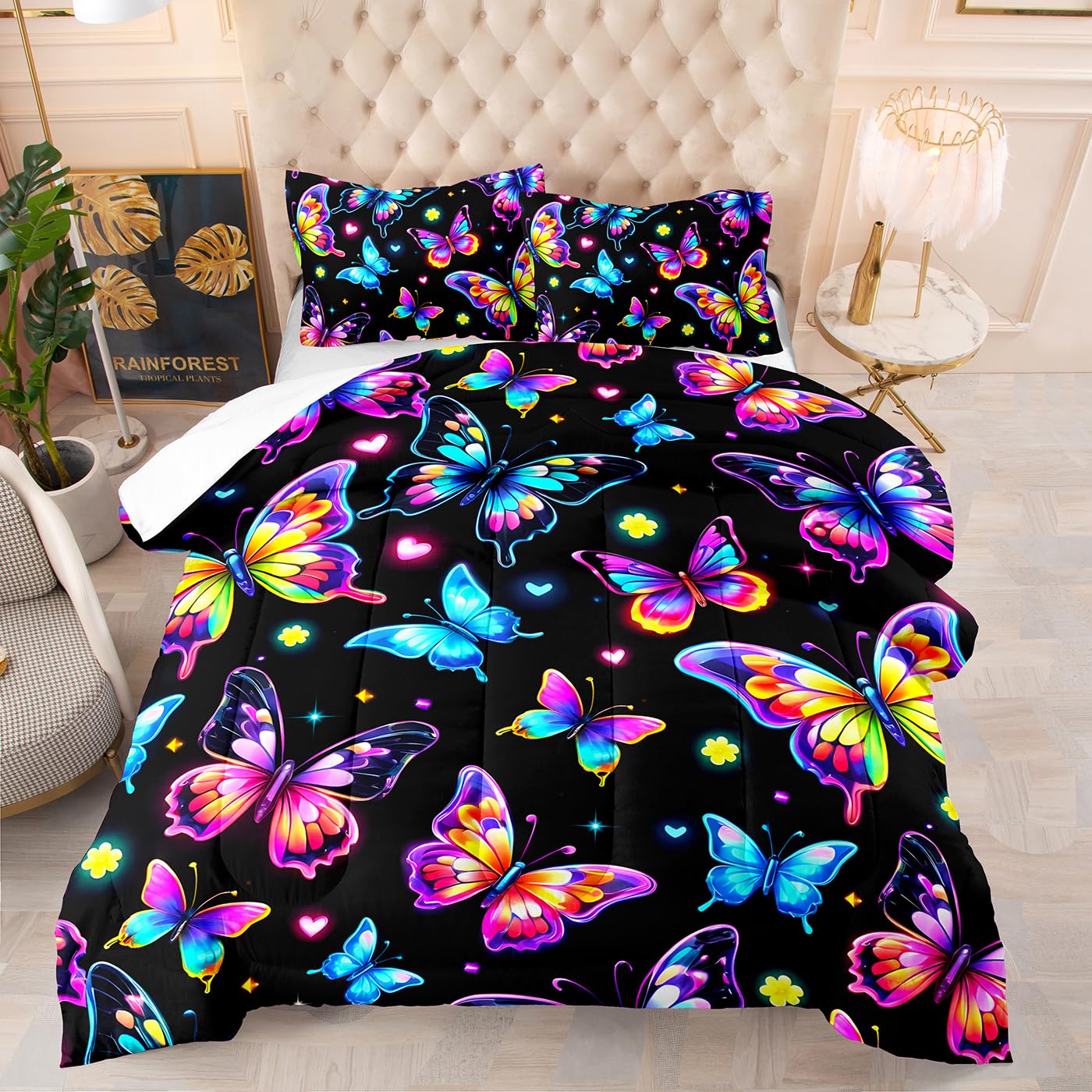 Couette 140x200 4 saisons microfibre respirante motif papillon 3D