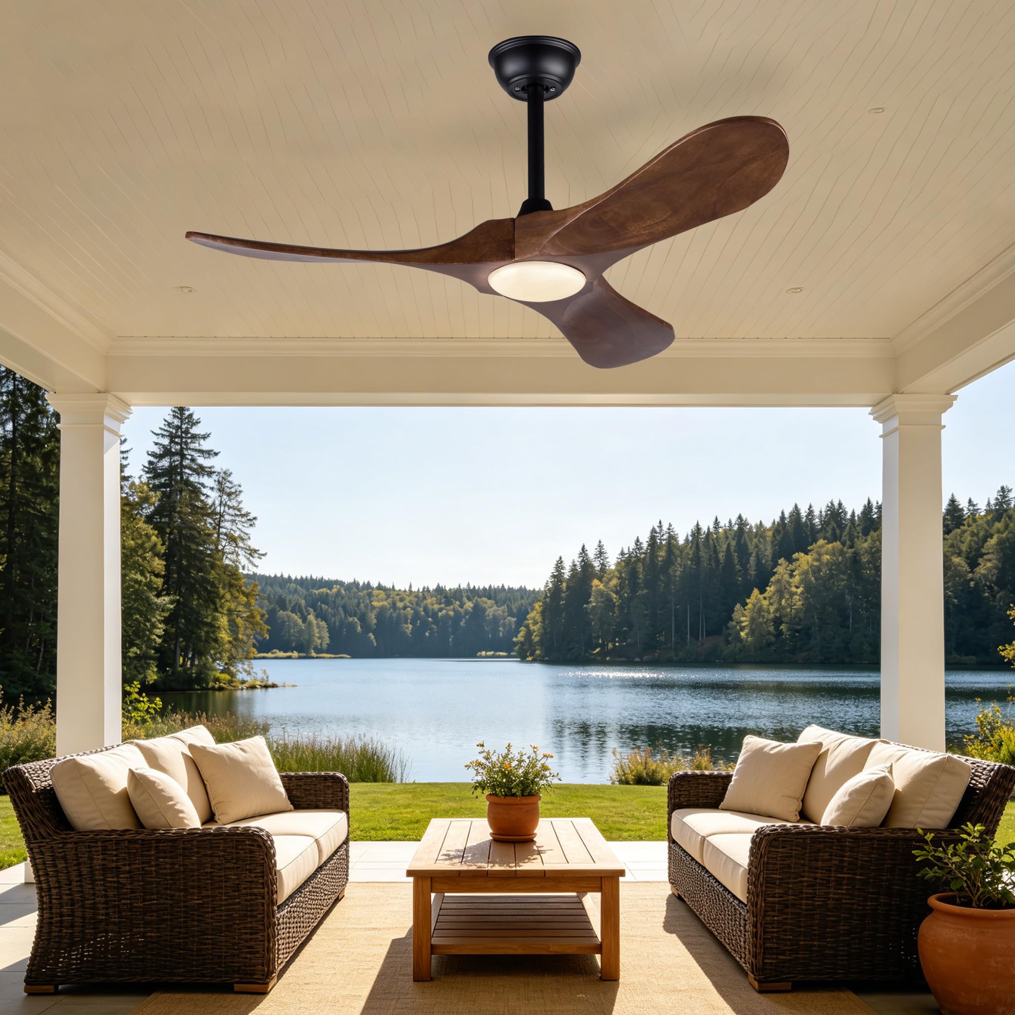 Ventilatore da soffitto da 106,7 cm con illuminazione, telecomando, in legno massiccio, 3CCT 6
