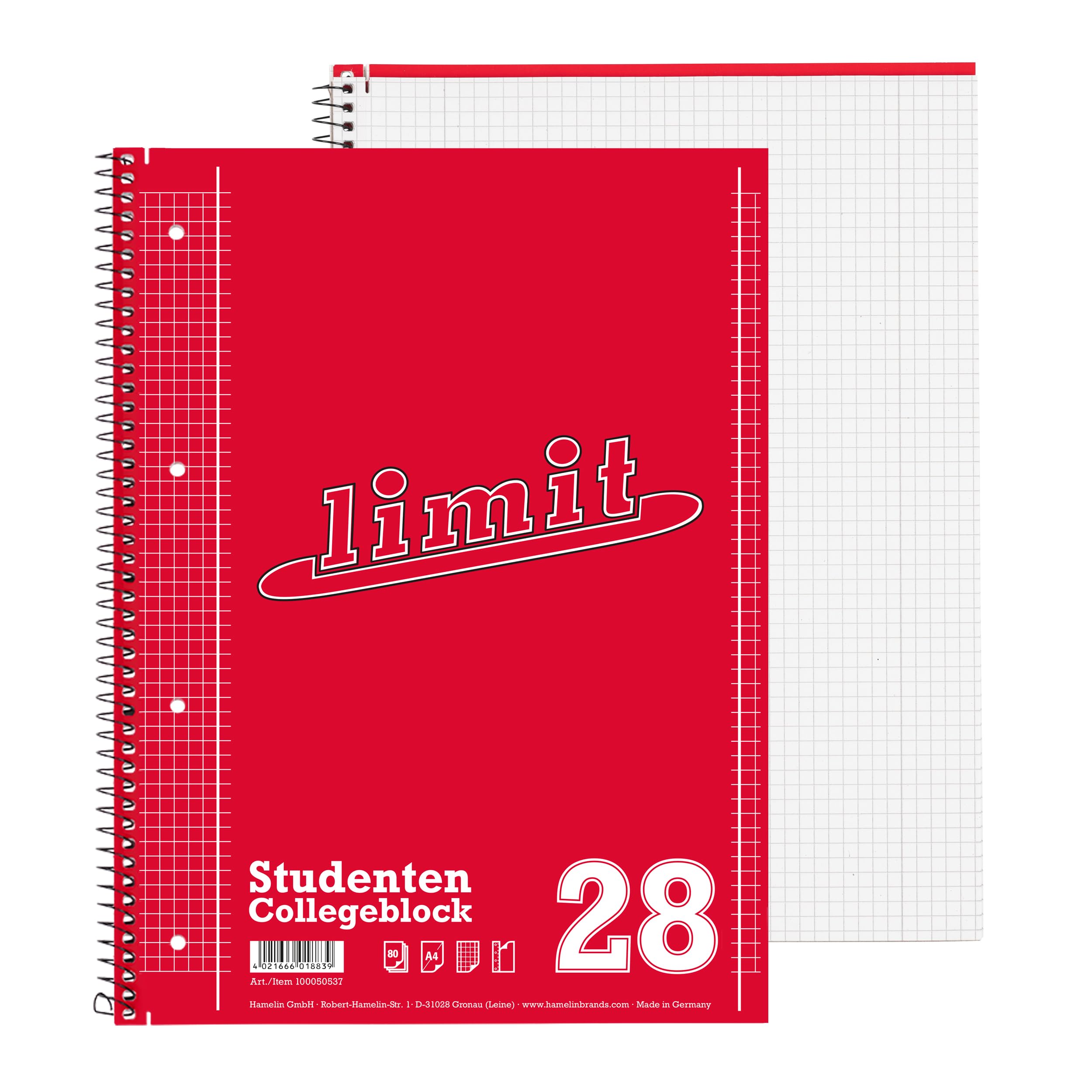 Limit Collegeblock A4 80 Blatt, 5 kariert und 5 liniert mit Rand, 10 Stück - ideal für Studenten, Schüler und Büro
