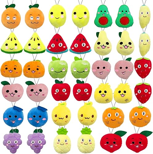 XIPEGPA 40 piezas de lindos juguetes de peluche de frutas coloridas de frutas rellenas suaves de melocotón naranja para recuerdos de fiesta, llavero