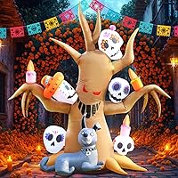 Vista 3 de DomKom Árbol inflable de Halloween, Día de los Muertos, árbol espeluznante del Día de los Muertos de 8 pies con calavera de Catrina y perro sin
