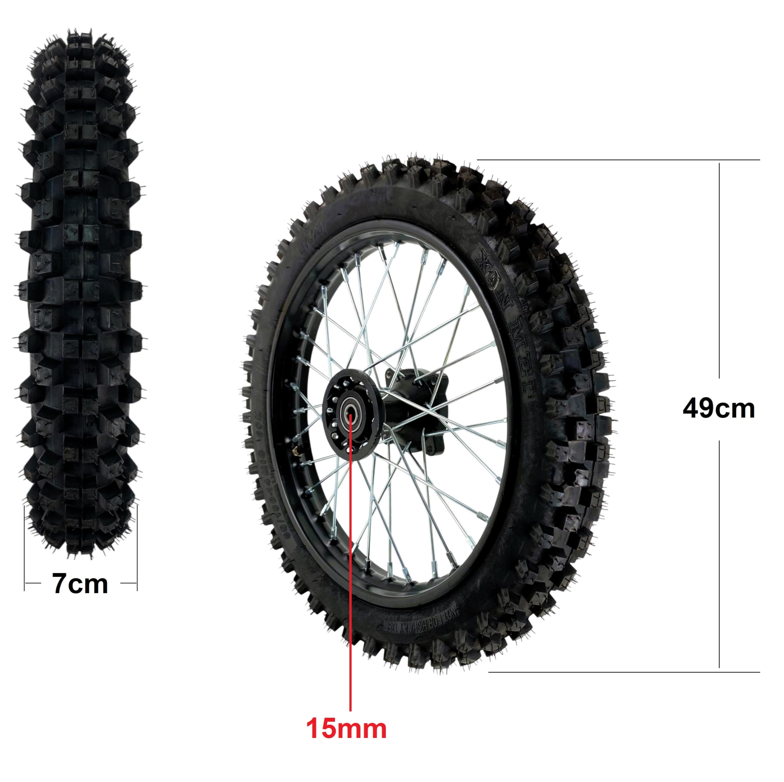 Rueda Neumático con camara y llanta 2.50-14 60/100-14 MIC 30M Llanta 1.4x14 Eje 15mm para Pit Bike, Dirt Bike, Cross Bike, Irbis KAYO, Bosuer BSE, 50-90cc 110cc 125cc 140cc 150cc 160cc