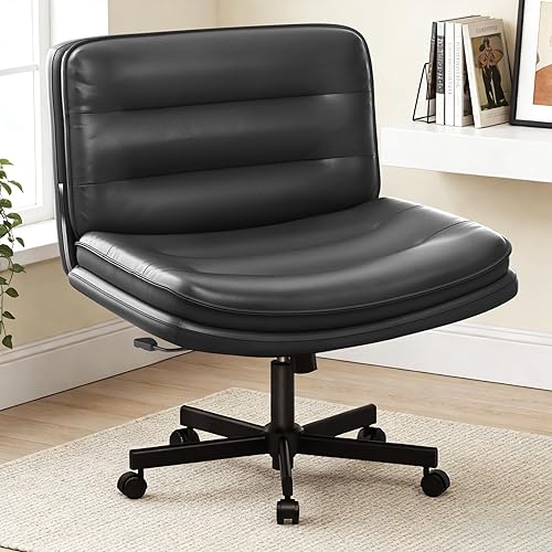 Miniatura 11 de COMHOMA Silla de oficina con patas cruzadas con ruedas, silla de escritorio de oficina sin brazos, sillas modernas para computadora de tocador