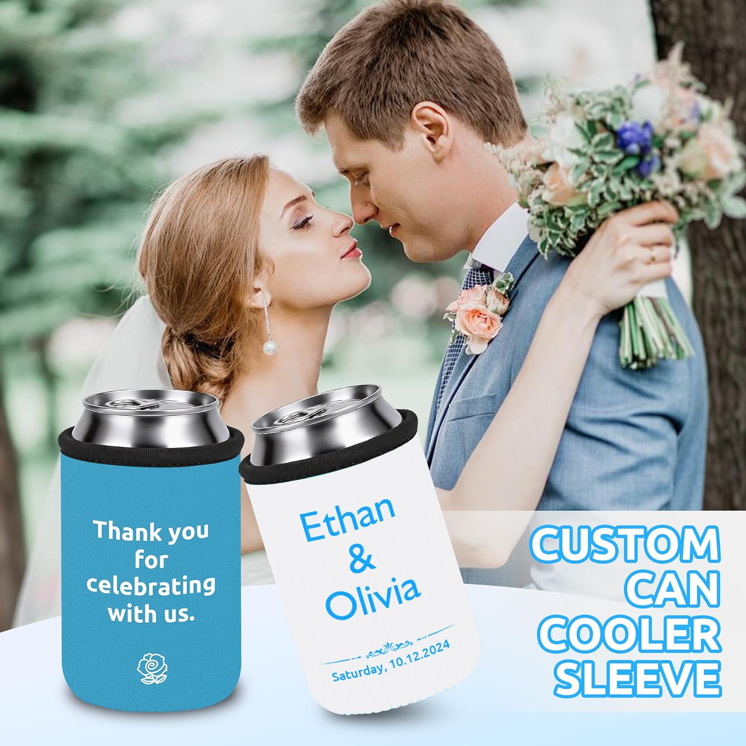 Custom Can Coolers Sleeves 50-3000 Pack Bulk for 12 OZ Standard Cans & Bottles, Personalized Insulated Drink Holder with Logo/Image/Text for Anniversary Wedding Birthday Party Fishing Picnics