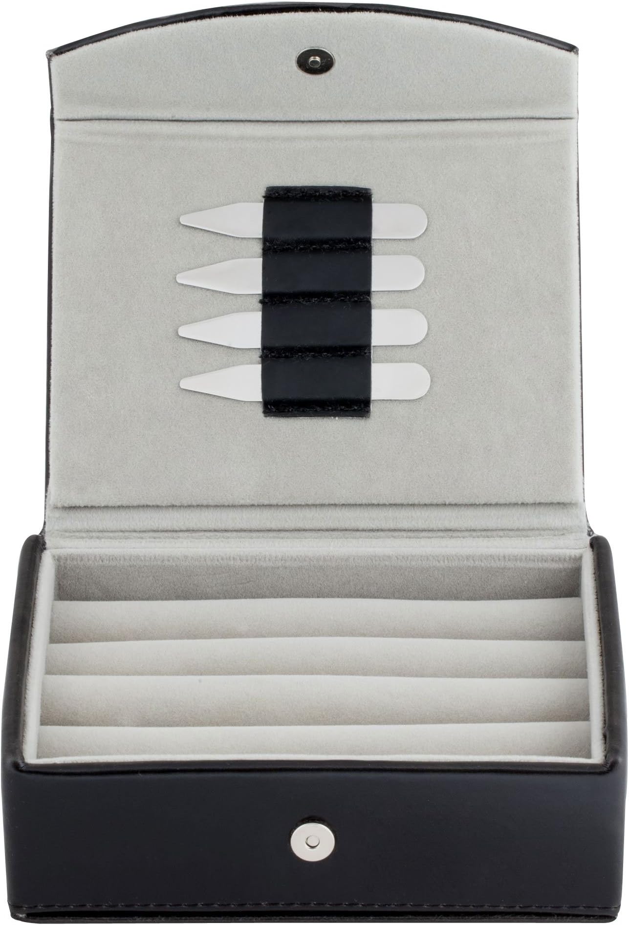 Cuff-Daddy Mens Leather Travel Cufflinks Ring Storage Box Case Includes 2 Pairs Metal Collar Stays - Holds 9 To 12 Pairs - ‎5.75 x 4.75 x 1.75 inches - Holder For Jewelry Storage Travel Display