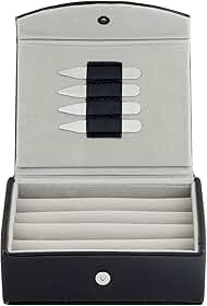 Abotoaduras masculinas de couro para viagem caixa de armazenamento com 2 pares de suportes de metal para 9 a 12 pares de anéis para armazenamento de joias caixa de exibição de anel de viagem