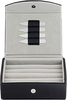 Cuff-Daddy Mens Leather Travel Cufflinks Ring Storage Box Case Includes 2 Pairs Metal Collar Stays