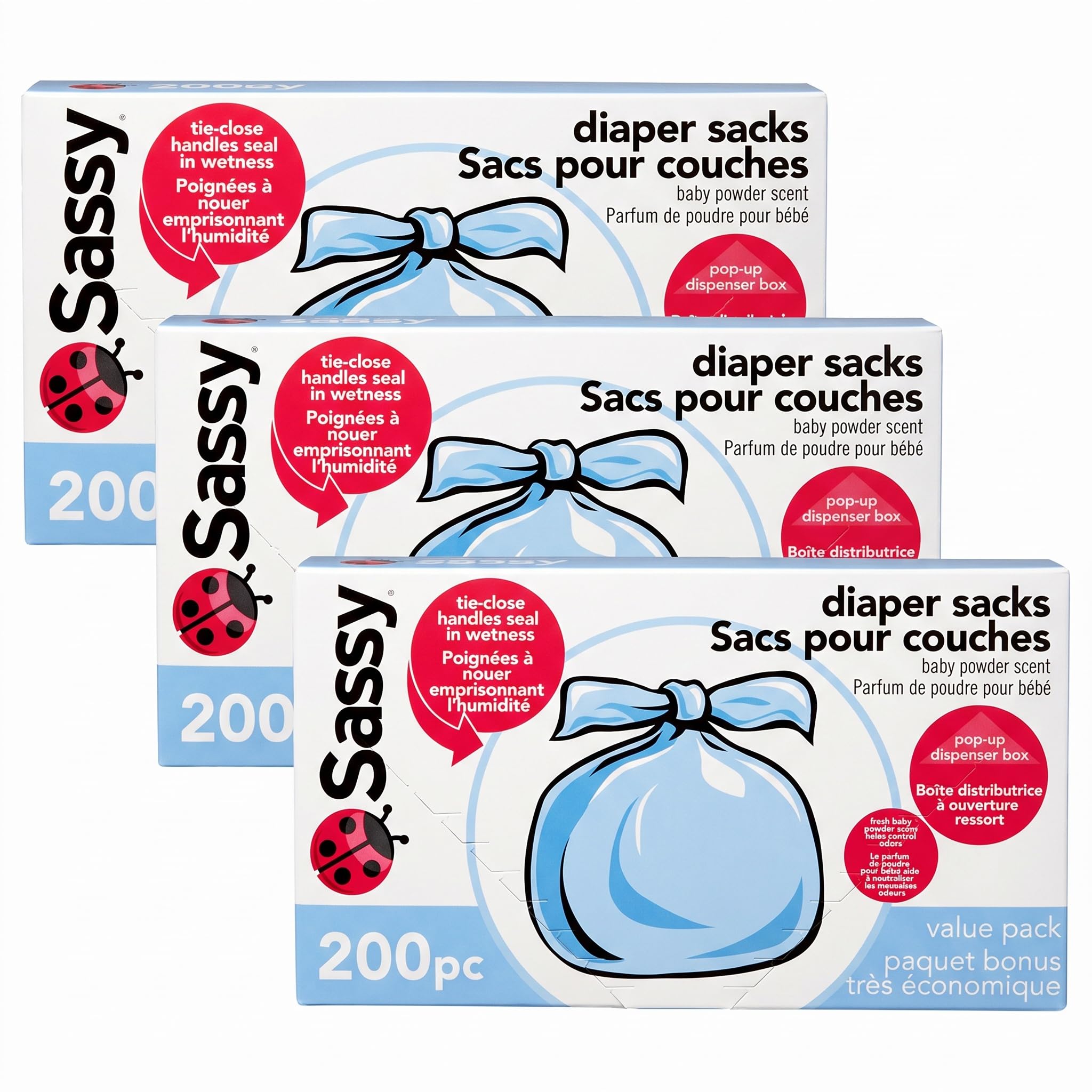 Sassy Baby Disposable Diaper Sacks, 200 Count, Packaging may vary (Pack of 3)