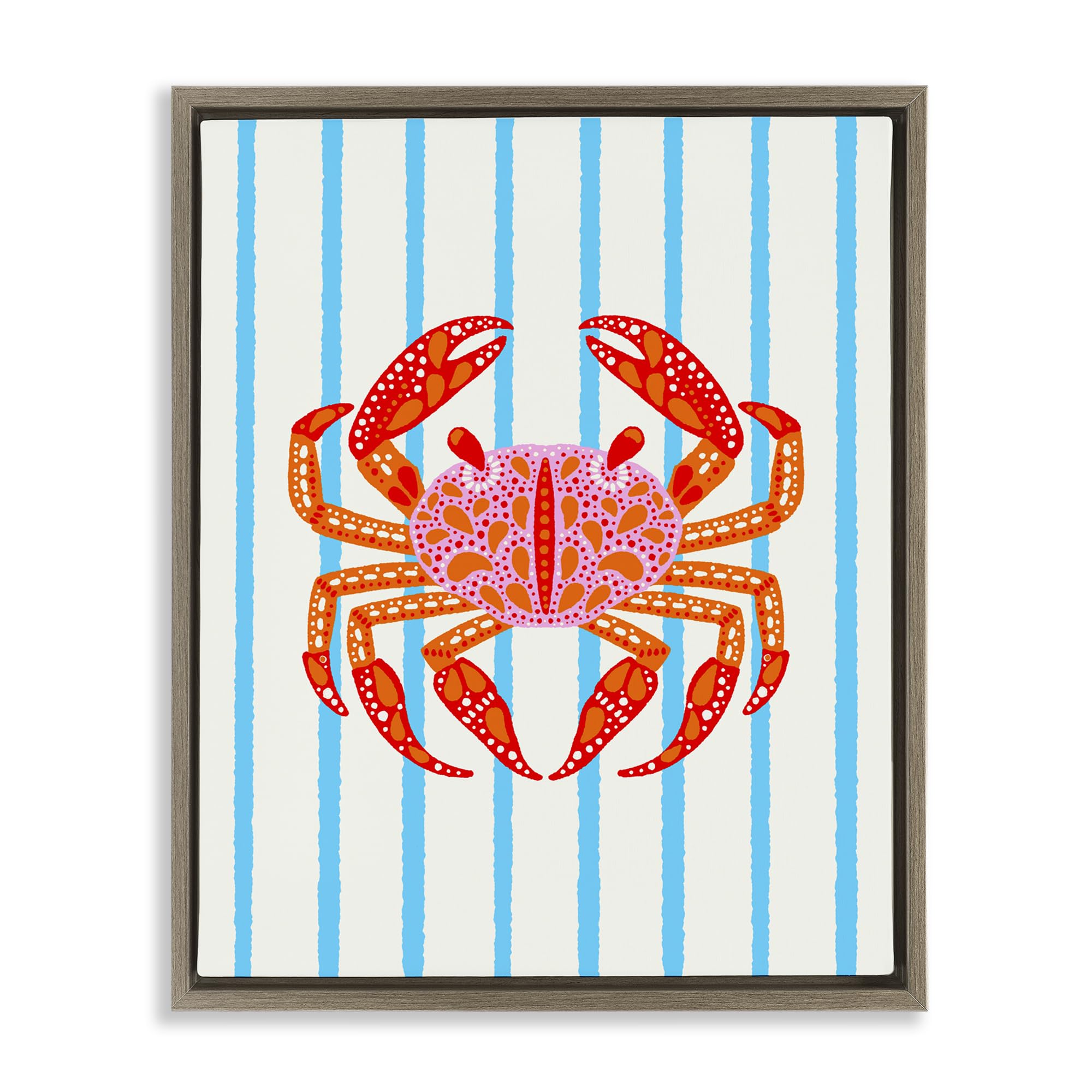 Stupell Industries Montalcino Elm (Textured) Bright Crab Nautical Striped, 24 X 30 Inch Canvas In Floater Frame
