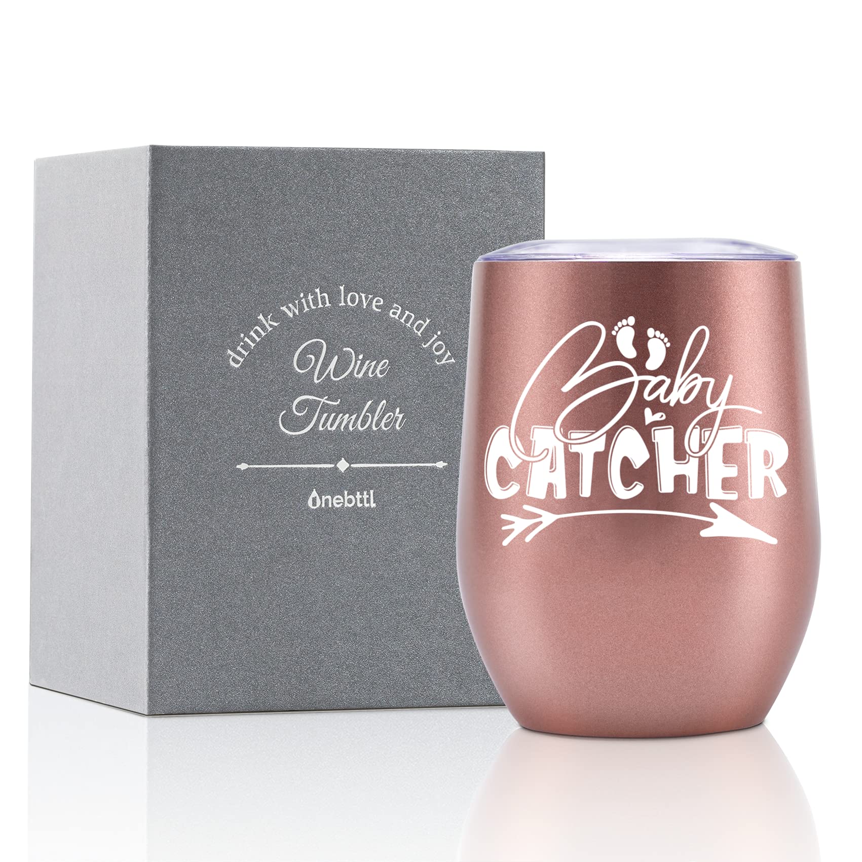 Onebttl Funny Midwife Gifts - Gifts for OB Nurses, Obstetrician Gynecologist, Pediatrician, Coworkers from Pregnant women, New-Mom on Labor and Birth, Postpartum, Wine Tumbler 12 Oz - Rose Gold