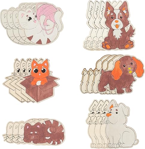 Miniatura 8 de Tarjetas para el día de San Valentín para niños, kits de manualidades de pintura de madera para gatos y perros (24 unidades) - Cada tarjeta de San