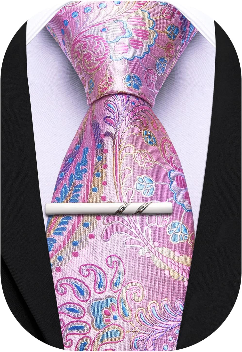 Barry.Wang Paisley Tie for Men Silk Woven Necktie and Tie Clip Set Wedding Party Business Formal