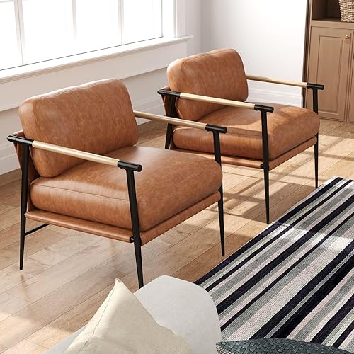 LukeAlon Juego de 2 sillas auxiliares de piel sintética, sillas de descanso ultra suaves con patas de metal, sillones modernos tapizados de mediados