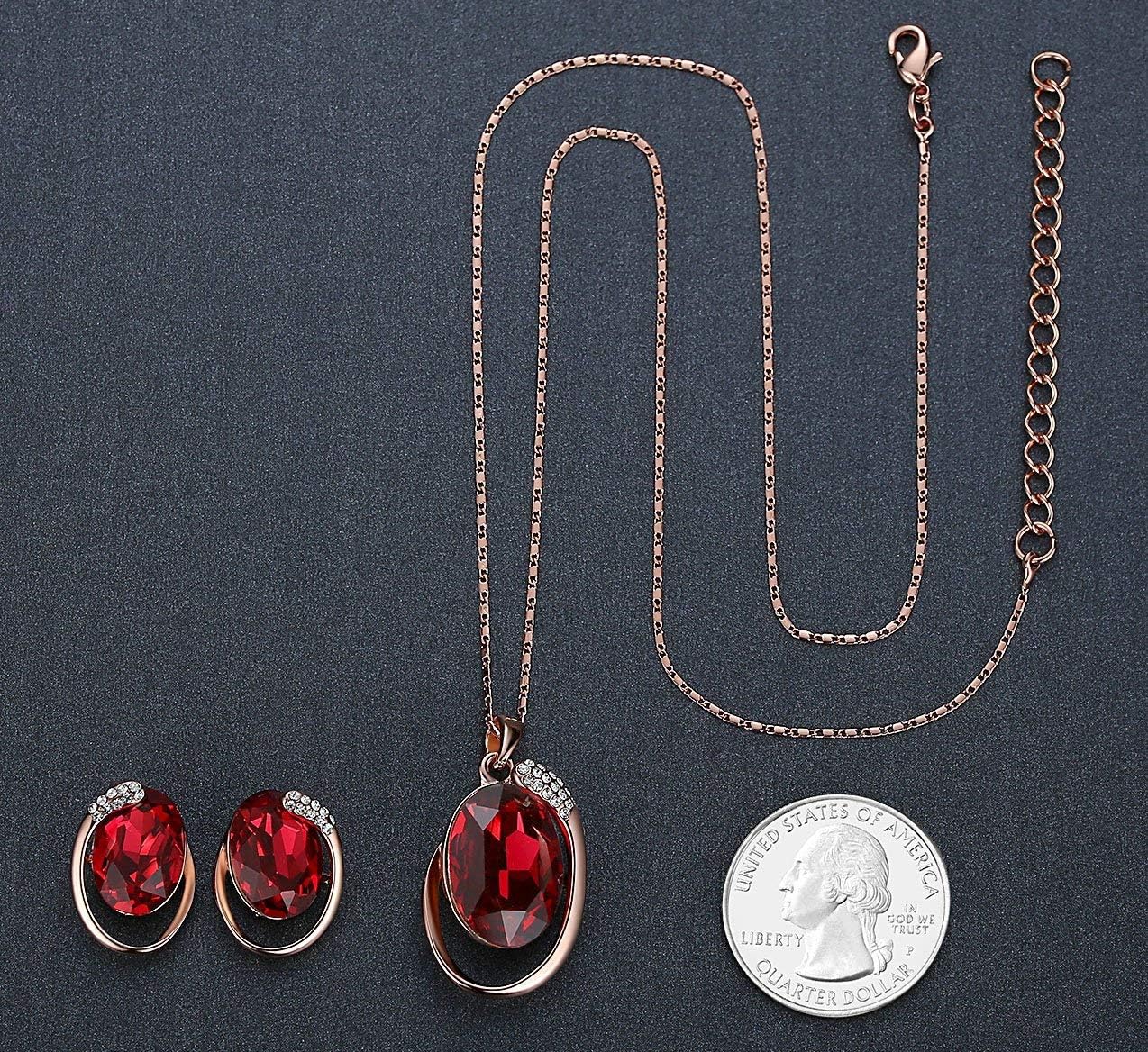 Leafael [Presented by Miss New York] Hidden Dragon Crystal Oval Double Circle Shape Teardrop Jewelry Set Earrings Pendant Necklace, 18" + 2", Nickel/Lead/Allergy Free, Luxury Gift Box