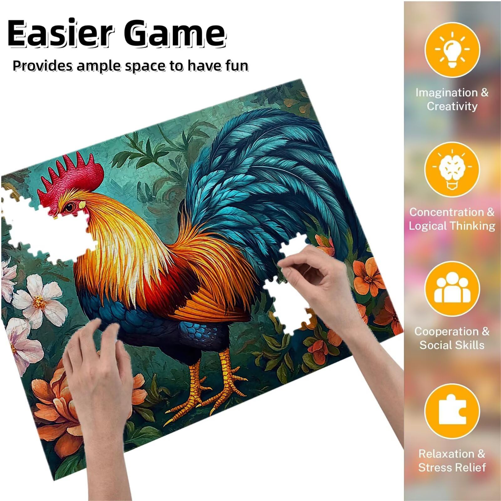 Puzzle dla dorosłych, 2000 sztuk, trudne drewniane puzzle, gra, gra logiczna, gra ręczna, dekoracja rodzinna, kreatywna rozrywka, prezent 70 x 99 cm kurczak zwierzę 1 K0F-389