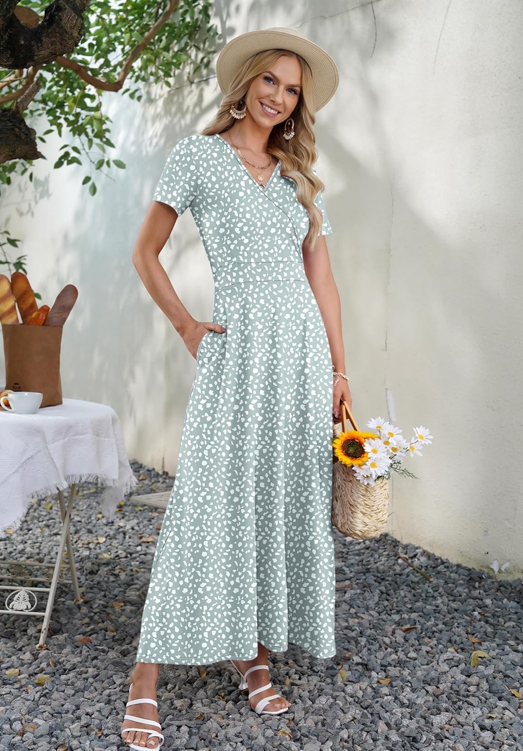 AUSELILY Maxi Dresses for Women Ankle Length Floral Print Beach Long Flowy Dress with Pockets - Image 5