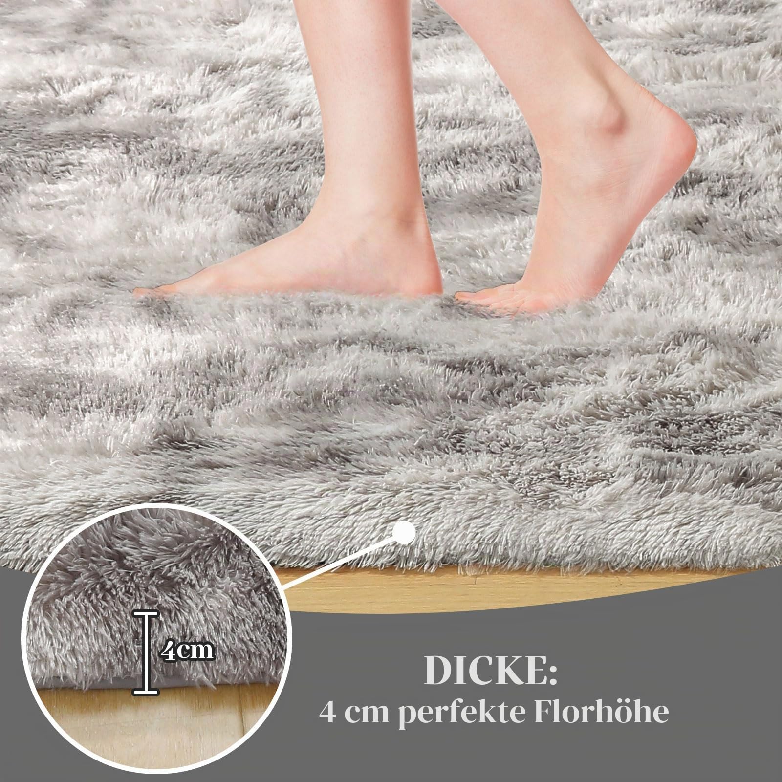 Teppiche Weiche Schlafzimmerteppiche Anti-Rutsch-Flauschiger Wohnzimmerteppich Zottelige Fußmatten Groß für Schlafzimmer (160 * 200cm, Grau weiß)