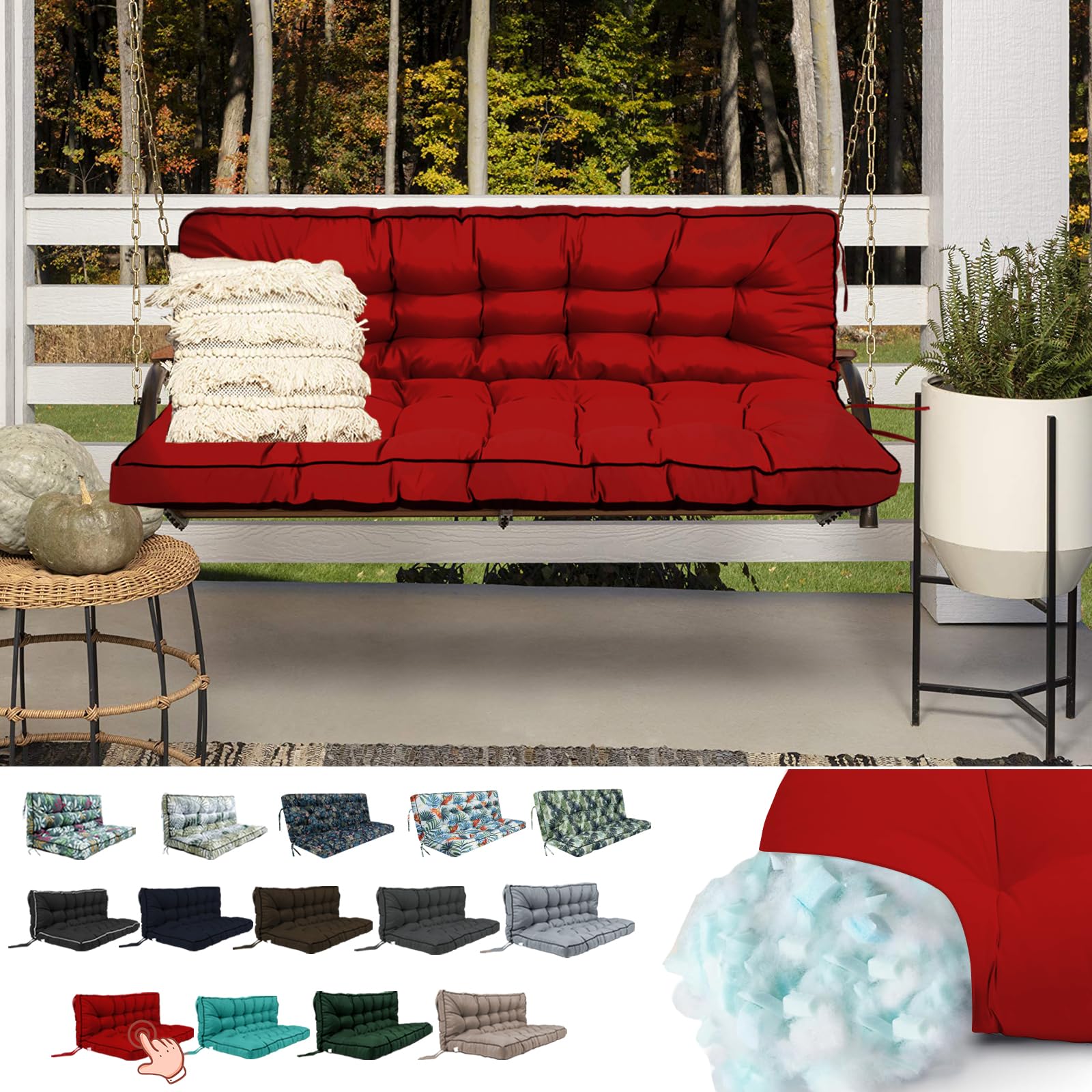 SerHirst Porch Swing Cushions, 70in Swing Cushions for Outdoor Furniture Waterproof, Thickened Upgrade Glider Cushion Replacement, Filled with Broken