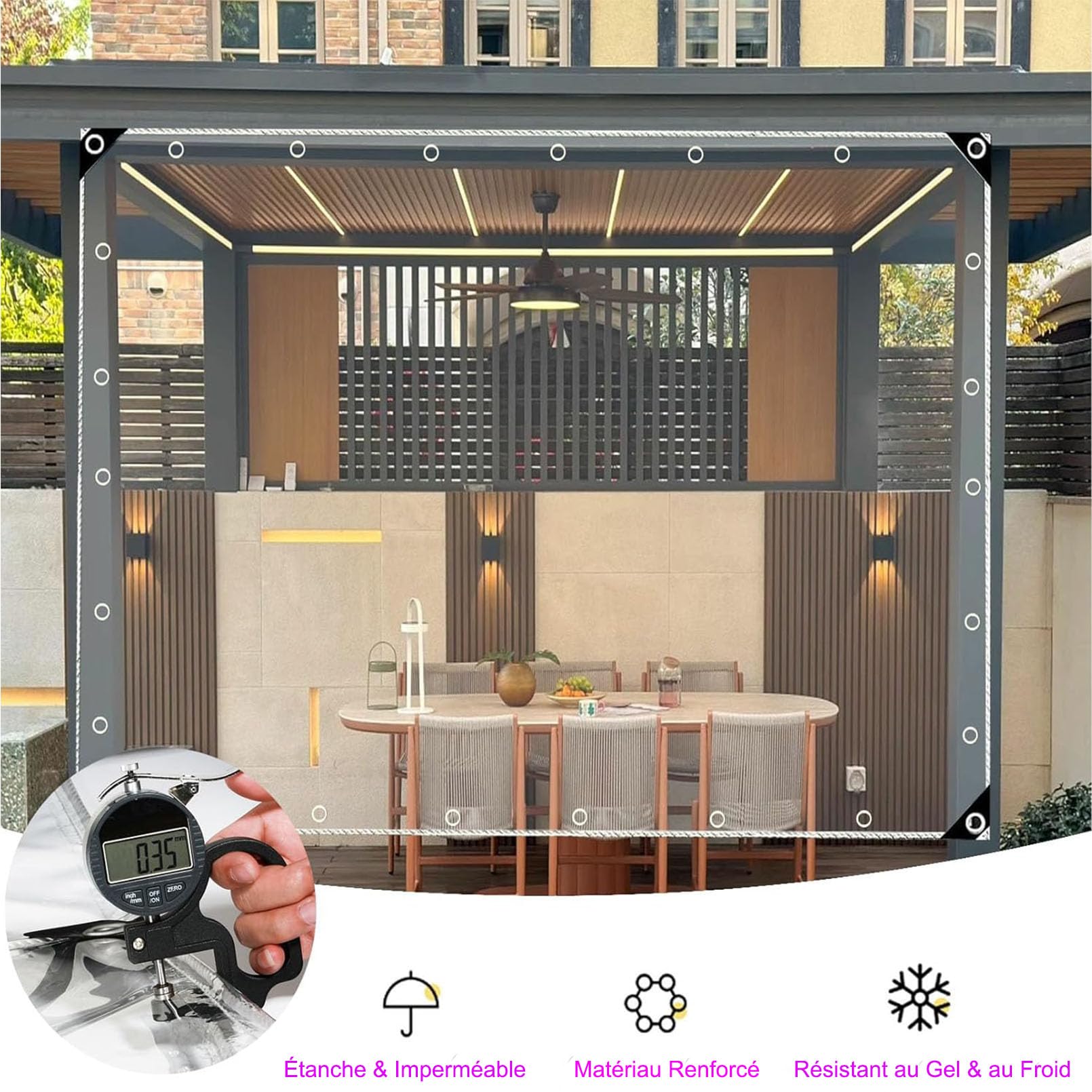 Bâche PVC Transparente 420g/m² avec Œillets, 2x2m - Bâche de Protection