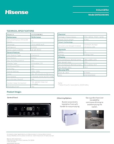 Miniatura 4 de Hisense ConnectLife Smart Control - Deshumidificador de 3 velocidades de 50 pintas, 3 velocidades de ventilador (alto, bajo, automático), habilitado