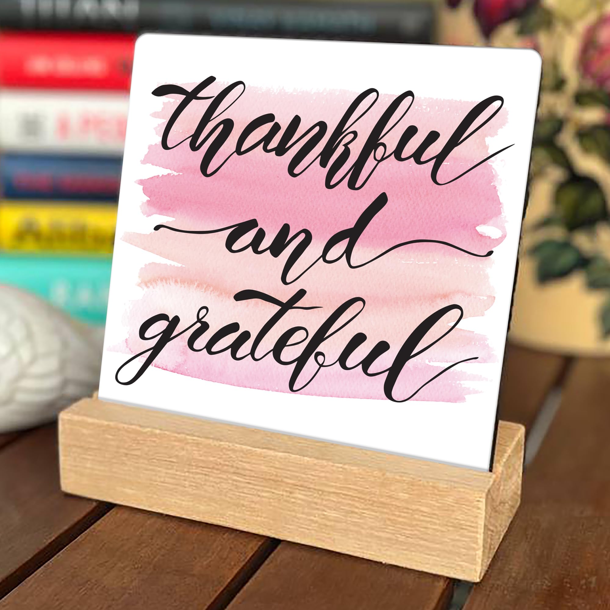 Wooden Thankful and Grateful Offer Study Office Table Decor Alphabet Showpiece Valentine Day (Size: 6.5X6 Inches, Ek35)