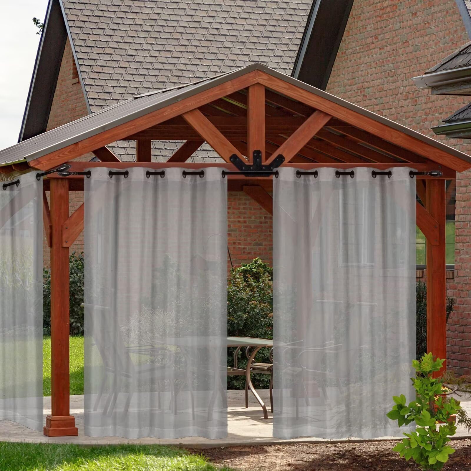 HELCEKOU Waterproof 2 Panels Gazebo Curtains - Sheer Voile Outdoor Drapes for Pergola Porch Backyard Balcony Light Grey 52'' x 84'' Perfect Privacy & Style