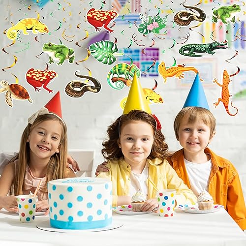 Miniatura 5 de 36 piezas de espirales colgantes de reptiles, decoraciones de fiesta de la selva, serpentinas de aluminio para decoración de techo de lagarto de