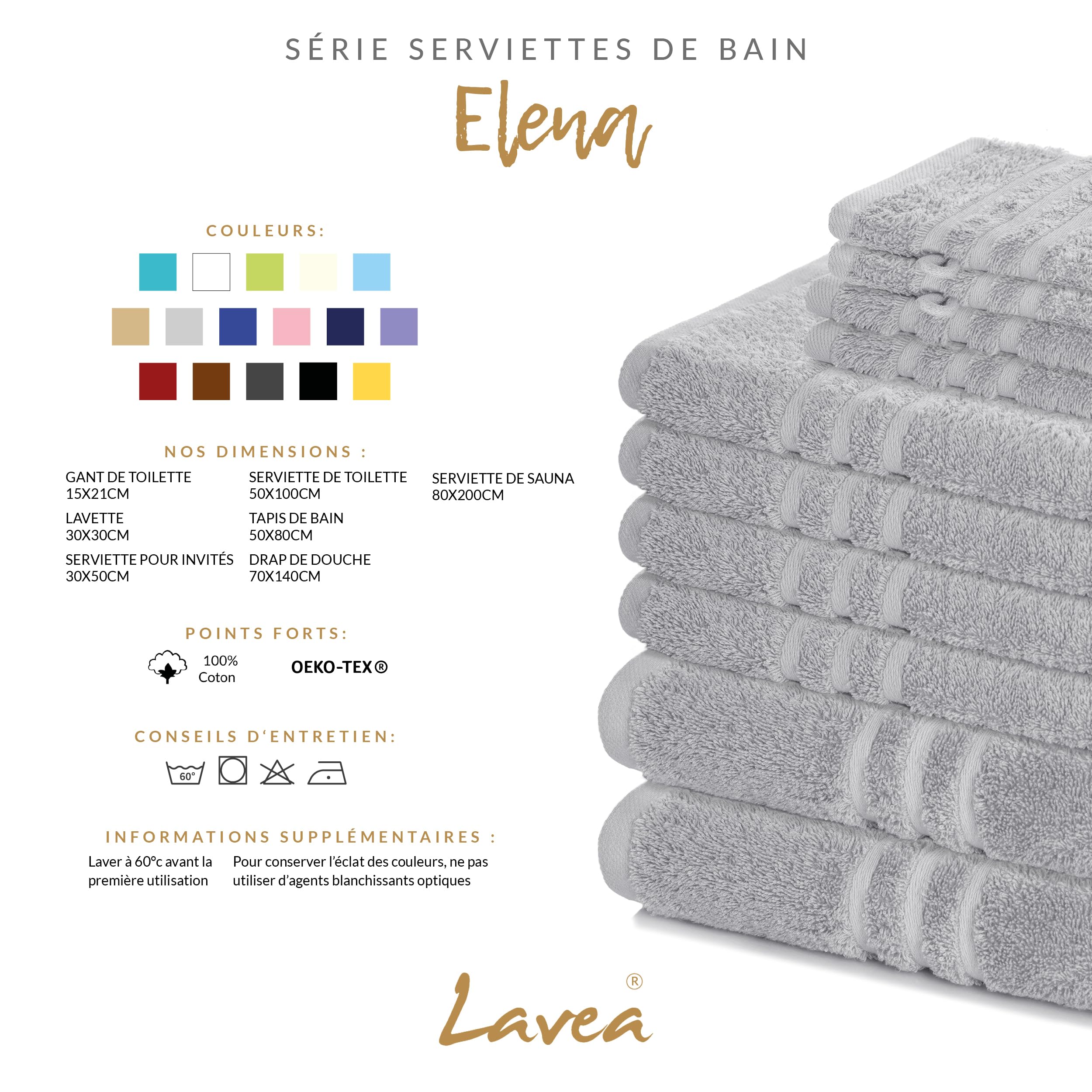 Lavea® Lot de 4 Serviettes de Bain 70x140 cm 100% Coton – Douces et Absorbantes – Idéales comme Serviette de Bain Grande Taille, Drap de Bain ou Serviette de Toilette – Anthracite et Argent | Lot de serviettes de bain 100 % coton - En éponge douce et abso