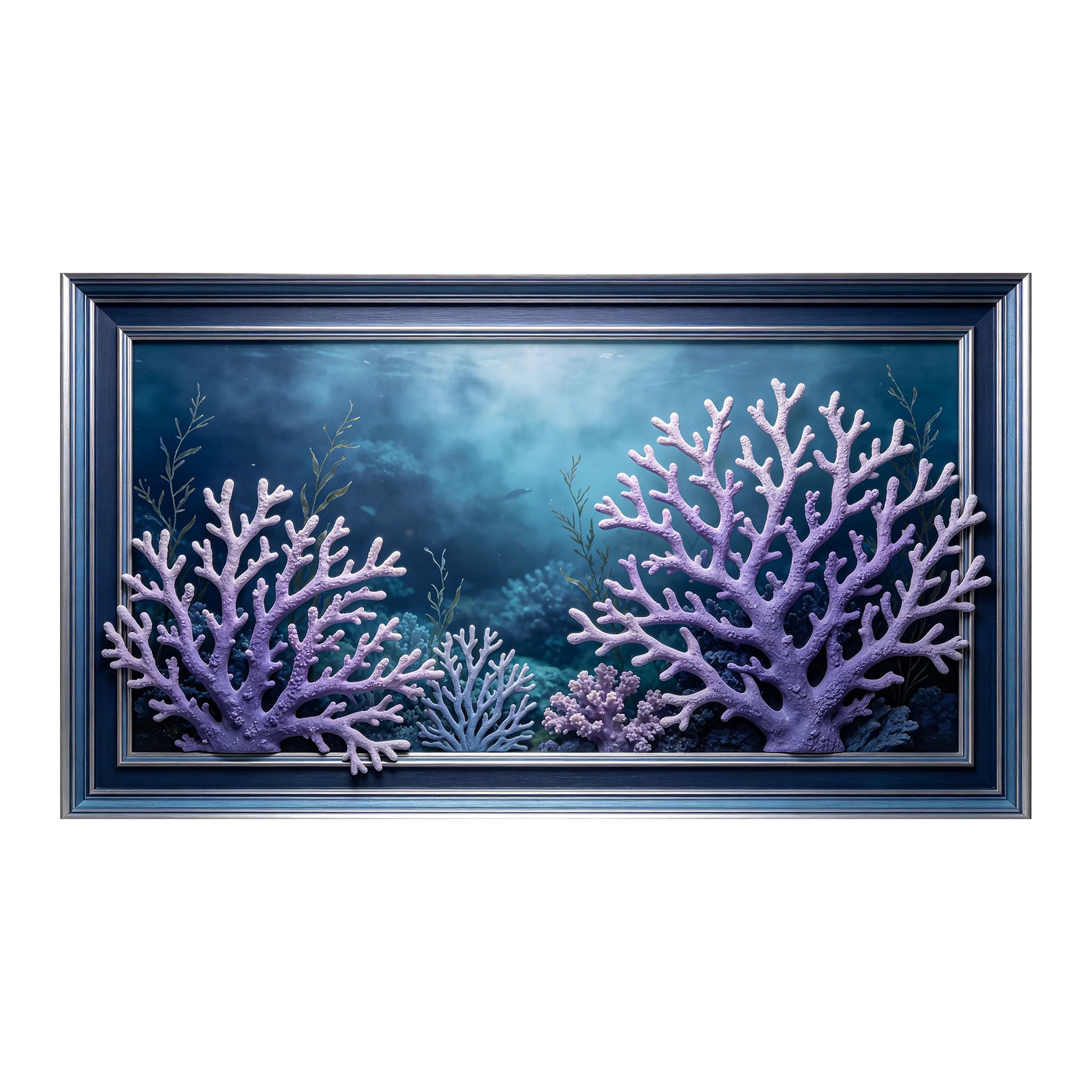 Murasolite 3D Framed Wall Art Ocean Coral Reef Seascape Marine Style SelfAdhesive Fabric Mural Wall Decor， Peel and Stick No Damage to Wall， AntiFall Safe Design for Bedroom Living Room