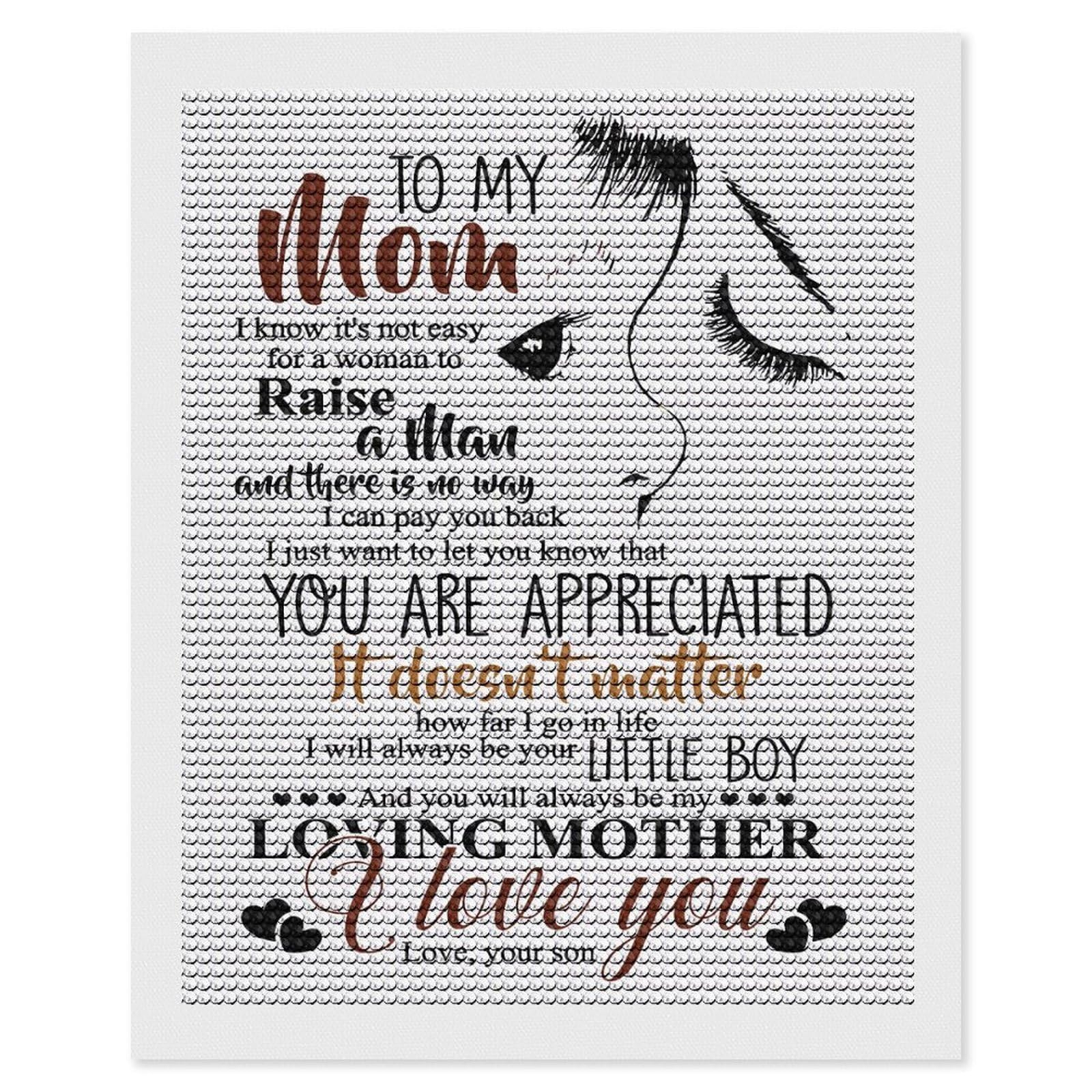 Junmoney to My Mom Son to Mom Diamond Art Canvas 16"x20", for Adults, Good for Quiet Evenings, Bedroom Decor, Festive Craft Gift, Easy to Enjoy