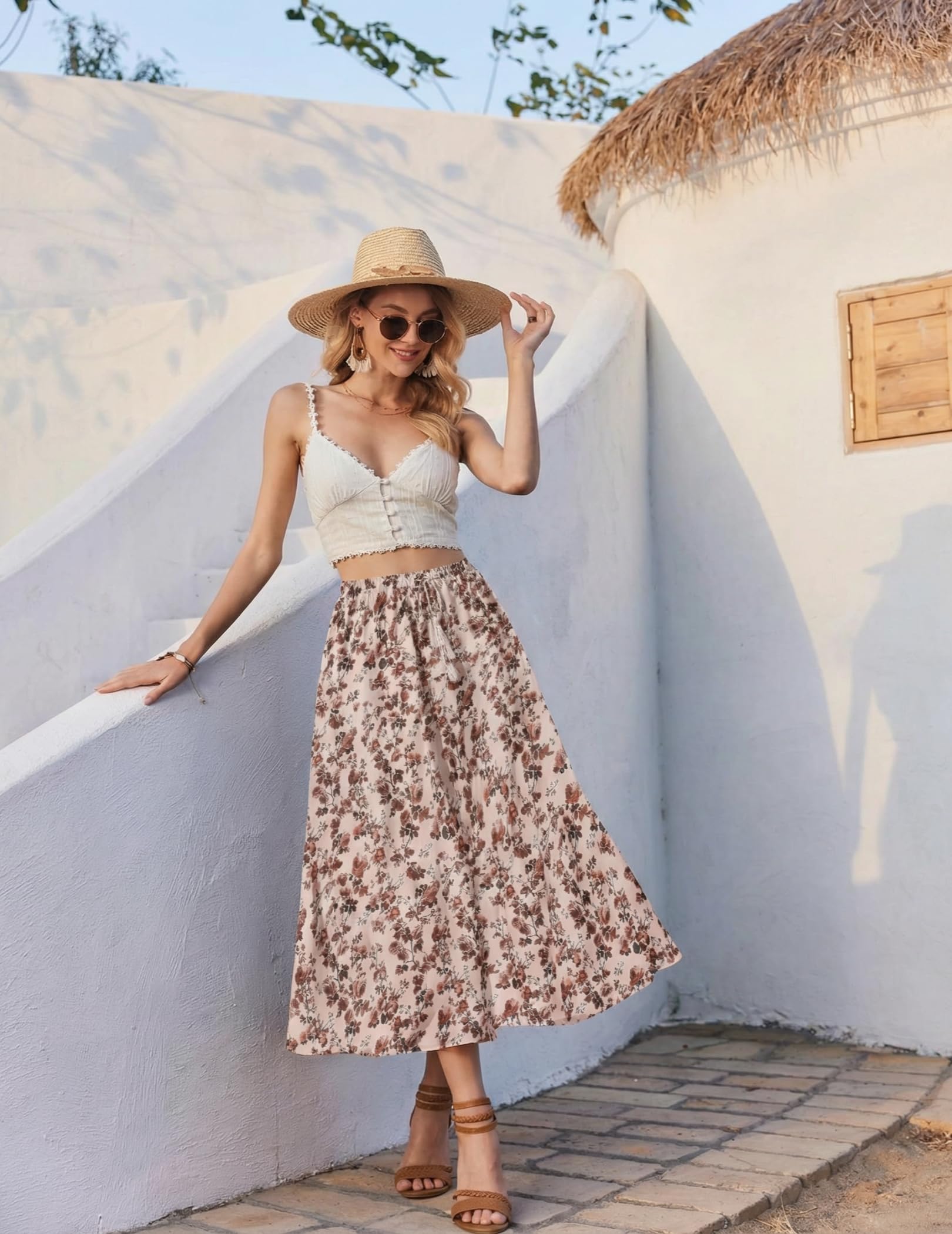 Zeagoo Jupe Femme Longue Elastique Élégante Taille Haute Maxirock avec Cordon Unie Casual Jupe de Temps Libre Mariage Cocktail