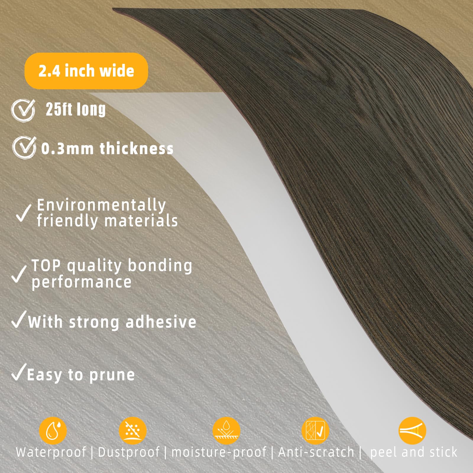 GSCIT Club Papel pintado de nogal negro, cinta autoadhesiva de reparación de grano de madera de 2.4 x 25 pies, parche de reparación de nogal negro para mesas, sillas, zócalos, puertas, ventanas,