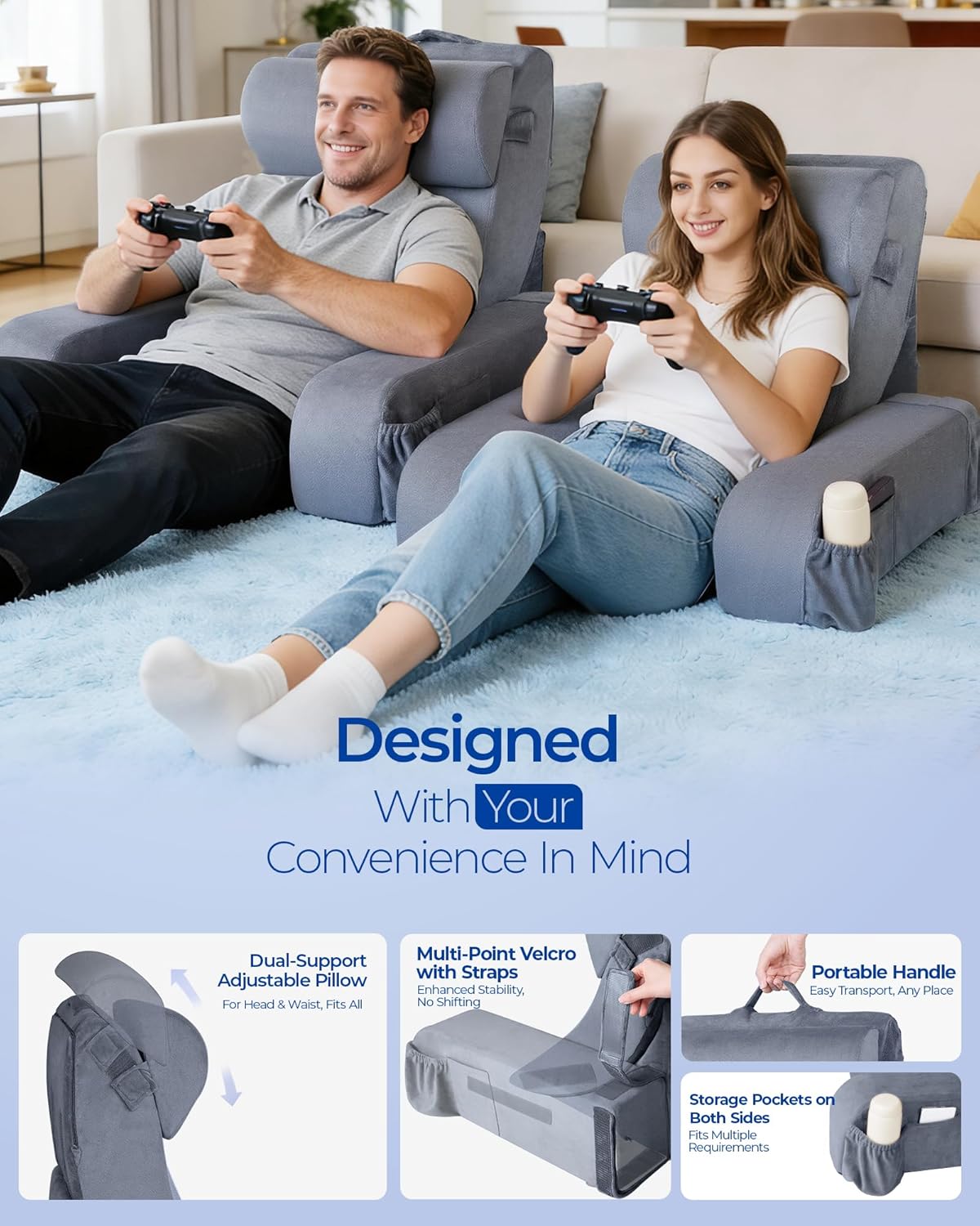 Reading Pillow with 30-90° Stepless Adjustable Angle & Height, 2 in 1 Back Wedge Pillow for Bed Sitting up with Detachable Arms Rest, Backrest Pillow for Reading/Gaming/Working in Bed or Couch, Medium