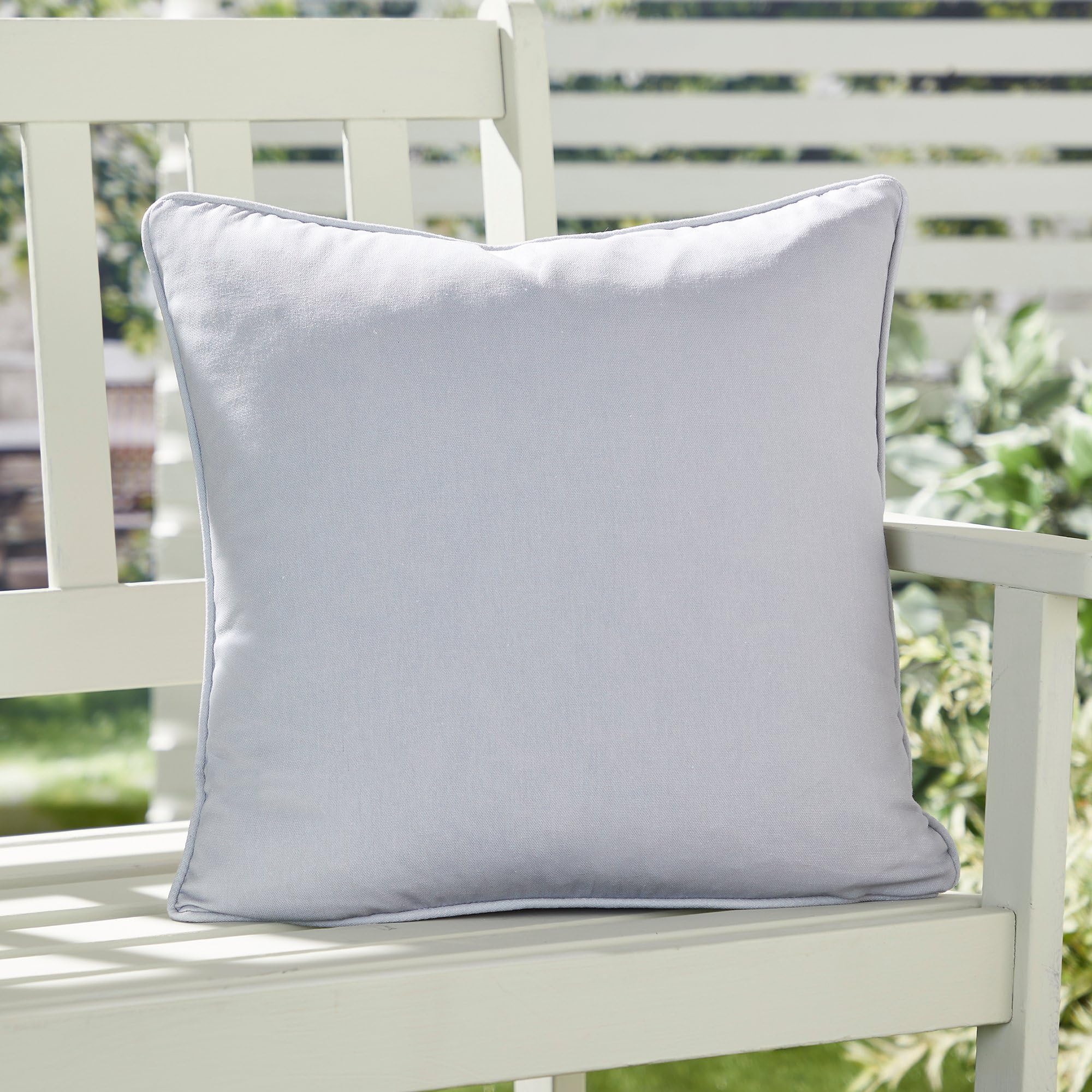 Fusion Plain Silver Outdoor Cushion – 43 x 43cm – UV & Water-Resistant – 100% Cotton with Piped Edge – Cushion Cover & Filling Included – Garden Seat Pad for Patio or Balcony