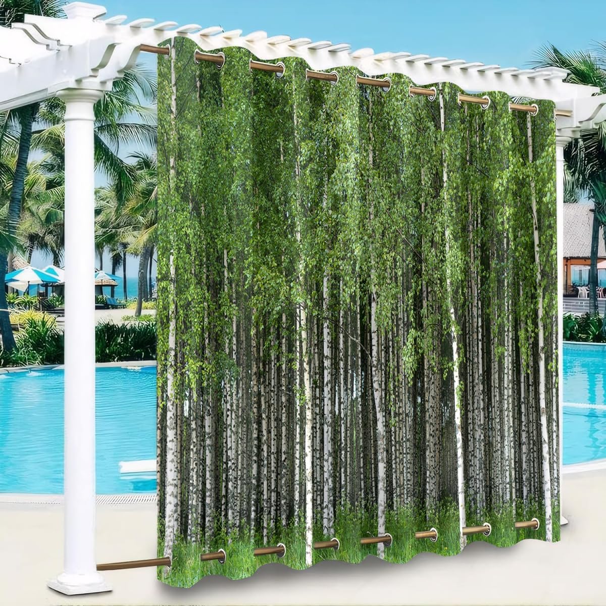 Cortina exterior impermeable 132x304cm bosque verde para terraza y pérgola