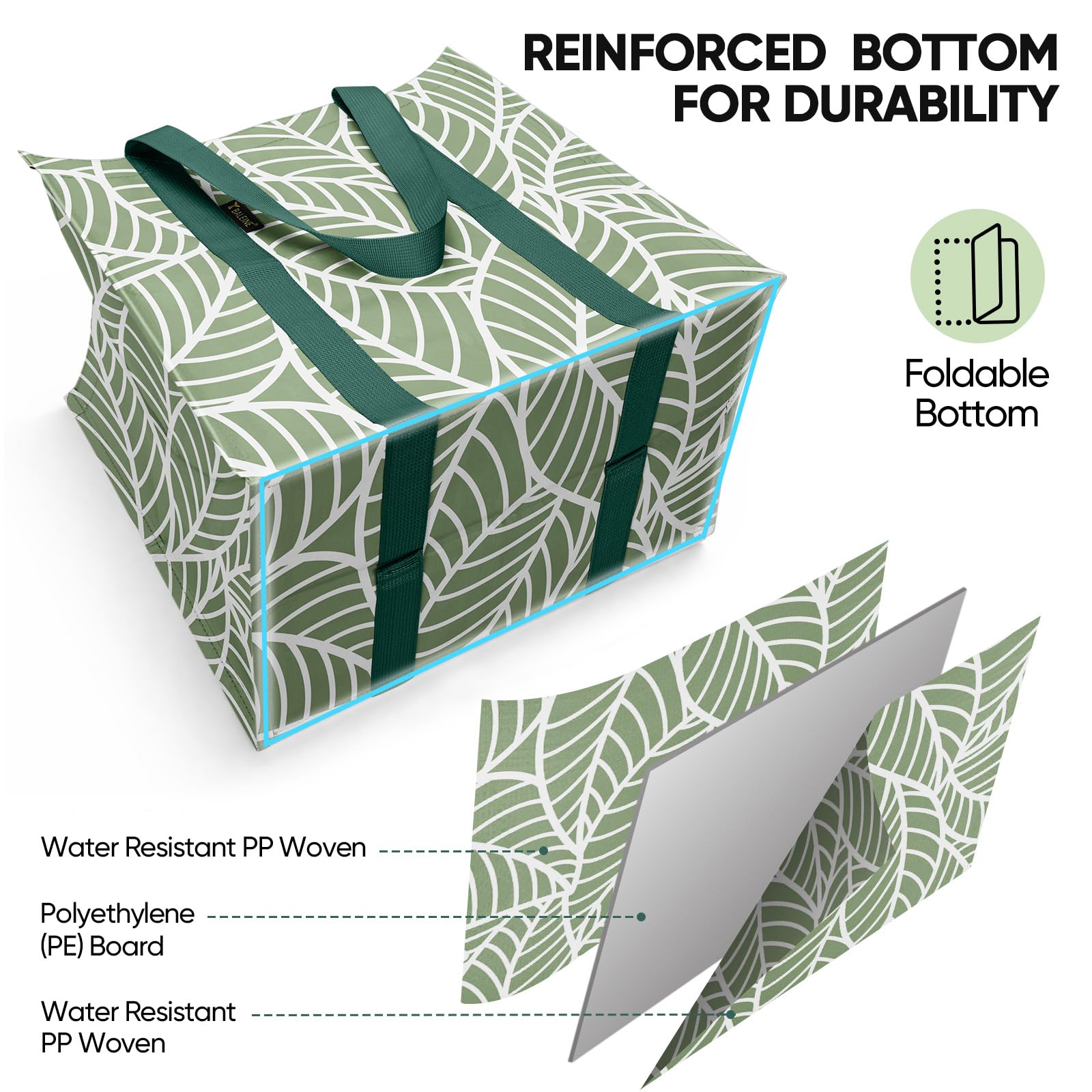 BALEINE Paquete de 4 bolsas de compras reutilizables con parte inferior reforzada, bolsas plegables resistentes (follaje antiguo)