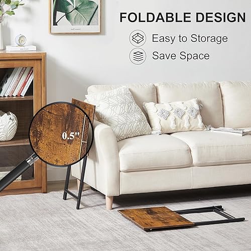 Miniatura 4 de VECELO Bandeja de TV para comer, juego de 2, mesa portátil para cenamerienda con portavasos para sofá, sala de estar y espacio pequeño, color marrón
