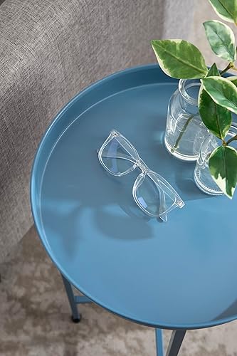 Miniatura 5 de Kate and Laurel Celia - Mesa redonda plegable de metal, 15 x 26 pulgadas, color azul, mesa auxiliar pequeña de transición con bandeja magnética
