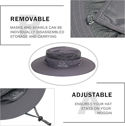 Miniatura 4 de YR.Lover Gorra de pesca de ala ancha con protección solar UV para exteriores con solapa extraíble