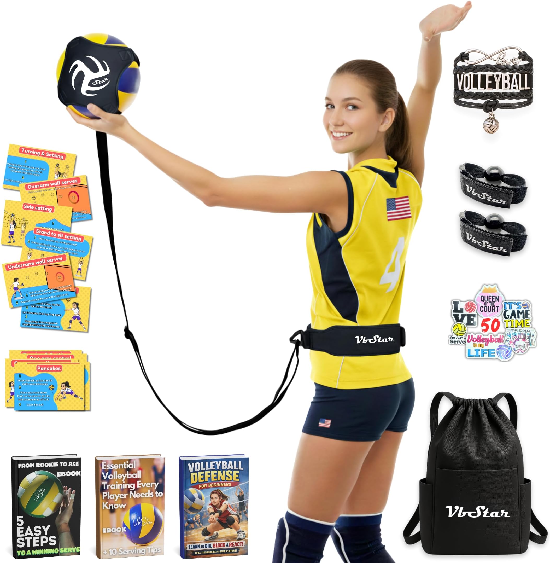 Volleyball Training Equipment Aid - Practice Your Serving, Setting & Spiking with Ease, Great Solo Serve & Spike Trainer for Beginners & Pro, Perfect Volleyball Gift, Choose The Right Bundle for You