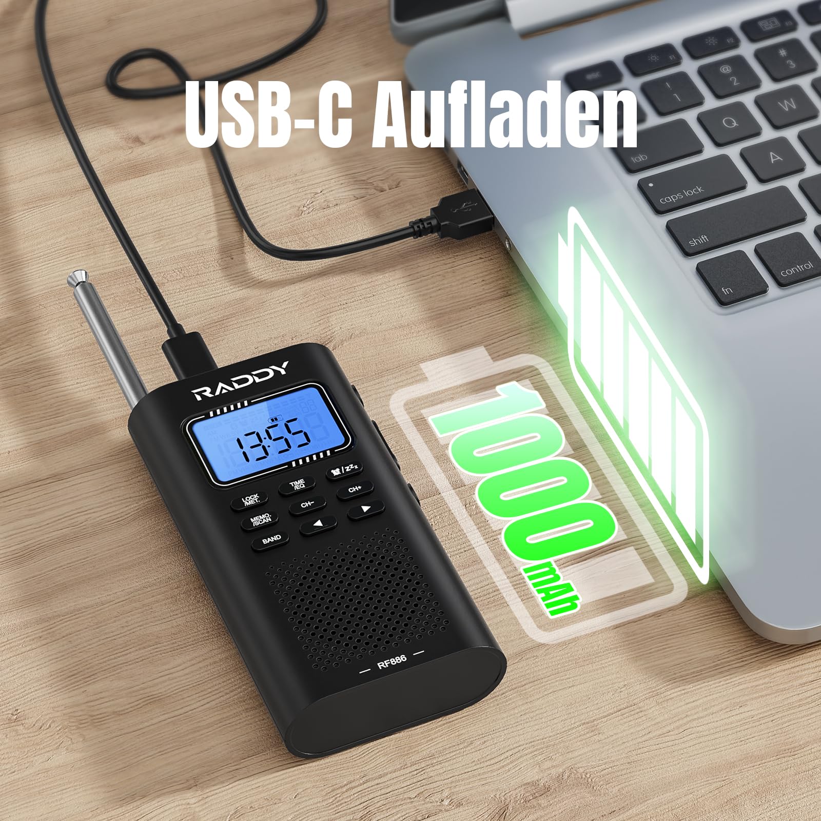 Raddy RF886 Tragbares Kurzwellenradio Kleines AM/FM/SW/UKW-Radio Digitalradio, Radio Batteriebetrieben und BT-Lautsprecher, 3 M Externe Antenne