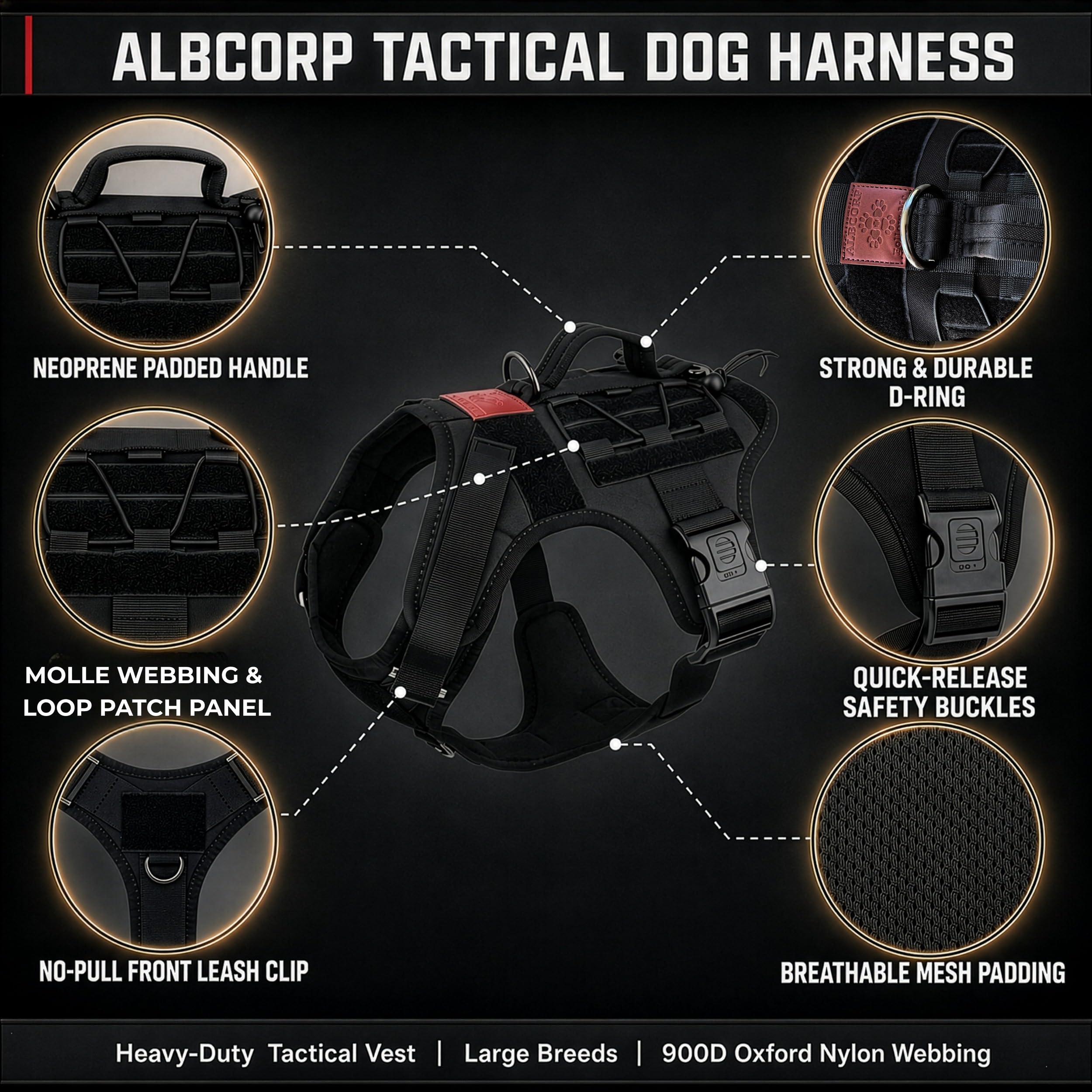ALBCORP Arnés táctico para Perro Alcorp, Chaleco de Entrenamiento Militar K9, arnés para Perros de Trabajo, para Perros medianos, Grandes y XL